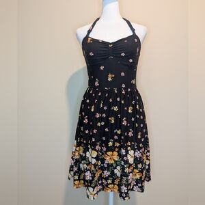 No Boundaries Black Midi Dress with Floral Design and Crochet Detailing On Back